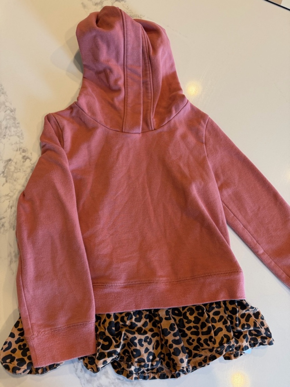 Tucker + Tate Mauve Pink Hoodie with Leopard Ruffle Hem